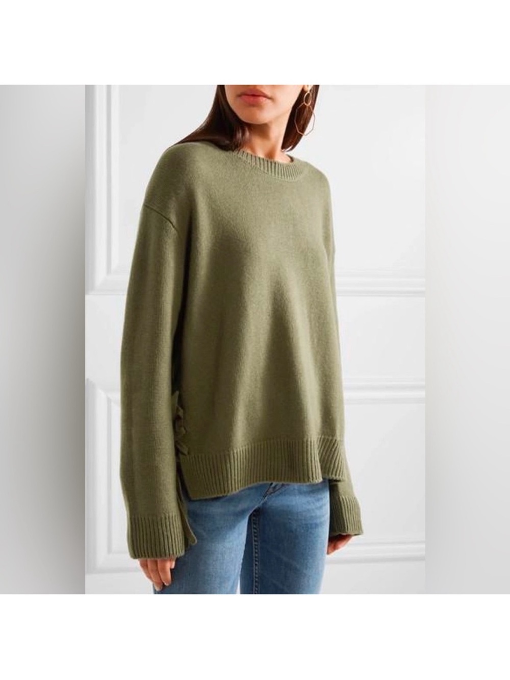 Vince Lace Up Cashmere Pullover in Olivewood L